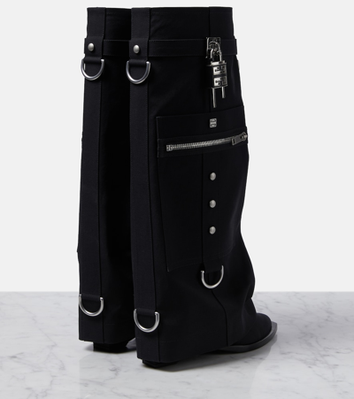 Shop Givenchy Shark Lock Cowboy Canvas Knee-high Boots In Black
