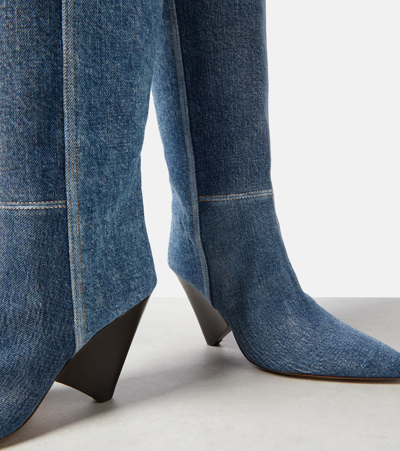 Shop Isabel Marant Lakita Denim Knee-high Boots In Blue