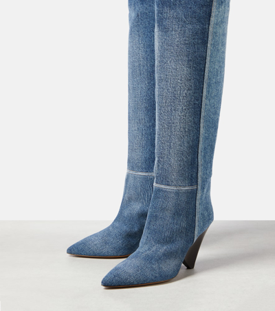 Isabel Marant Lakita Two-tone Denim Knee Boots In Blue