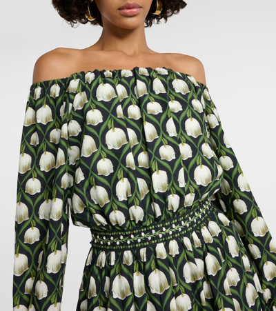 Agua By Agua Bendita Almendra Perla Off-the-shoulder Cotton Maxi Dress In Multicoloured