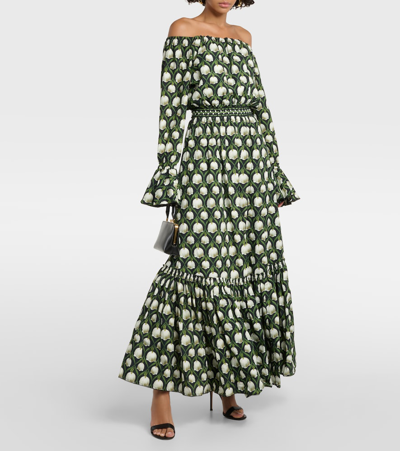Agua By Agua Bendita Almendra Perla Off-the-shoulder Cotton Maxi Dress In Multicoloured