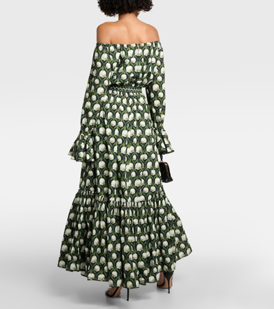 Agua By Agua Bendita Almendra Perla Off-the-shoulder Cotton Maxi Dress In Multicoloured