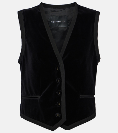 Shop Costarellos Jetta Cotton Velvet Vest In Black