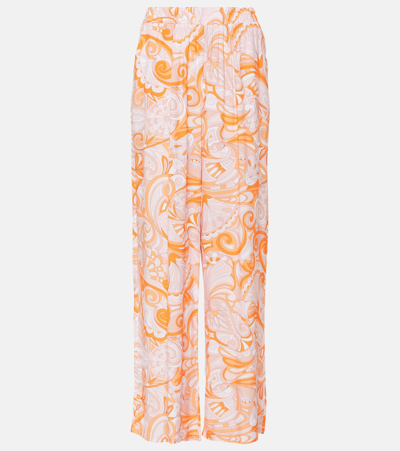 Shop Melissa Odabash Olivia Printed Wide-leg Pants In Orange