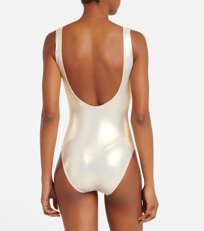 Melissa Odabash Perugia Open-back Paneled Metallic Swimsuit In Gold