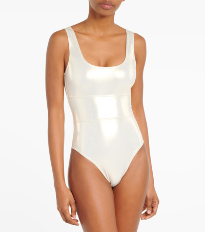 Melissa Odabash Perugia Open-back Paneled Metallic Swimsuit In Gold