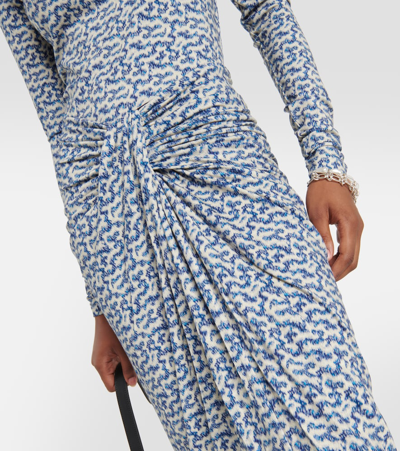 Shop Marant Etoile Jeldia Printed Jersey Midi Skirt In Blue/ecru