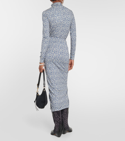 Shop Marant Etoile Jeldia Printed Jersey Midi Skirt In Blue/ecru