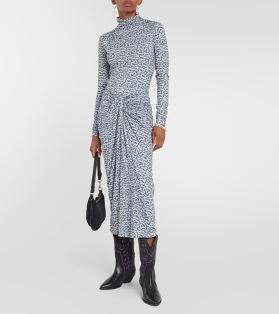 Isabel Marant Étoile Jeldia Stretch Viscose Midi Skirt In Blue/ecru