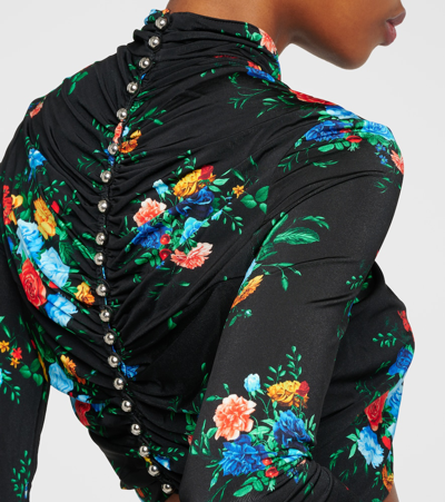 Rabanne Floral Jersey Crop Top In Black