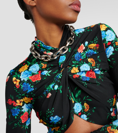 Rabanne Floral Jersey Crop Top In Black