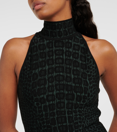 Alaïa Croc-effect Halterneck Bodysuit In Black