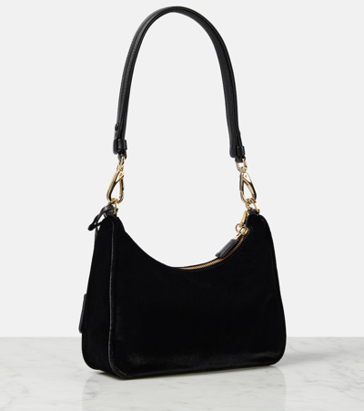 Prada Re-edition Small Velvet Shoulder Bag In Black