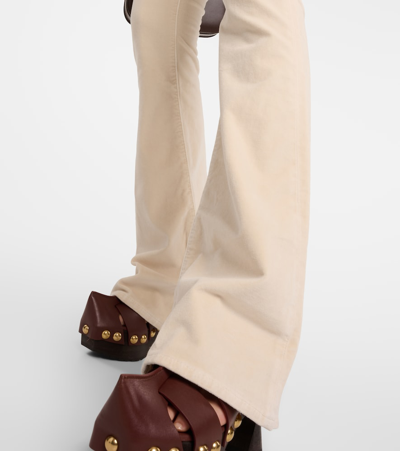 Frame Le High Flare High-rise Velvet Flared Jeans In White