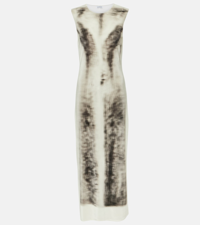 Shop Loewe Printed Velvet Jersey Maxi Dress In Grey