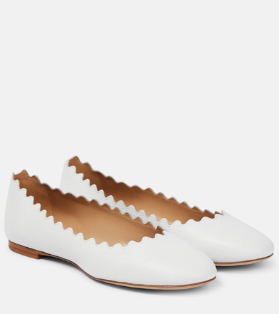 Shop Chloé Lauren Scalloped Leather Ballet Flats In White