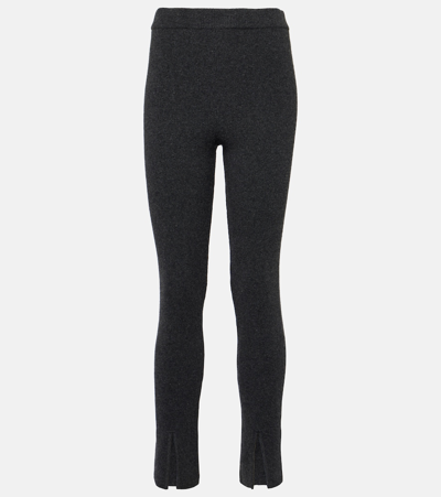 Shop Magda Butrym Ribbed-knit Cashmere Slim Pants In Grey