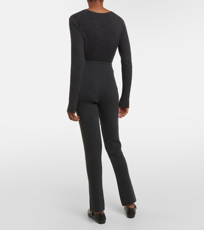 Shop Magda Butrym Ribbed-knit Cashmere Slim Pants In Grey