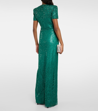 Shop Jenny Packham Momoka Sequined Gown In Green