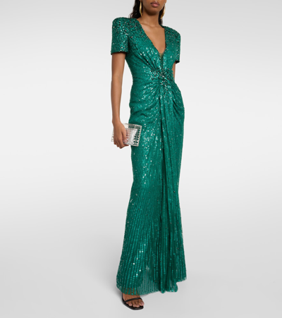 Shop Jenny Packham Momoka Sequined Gown In Green