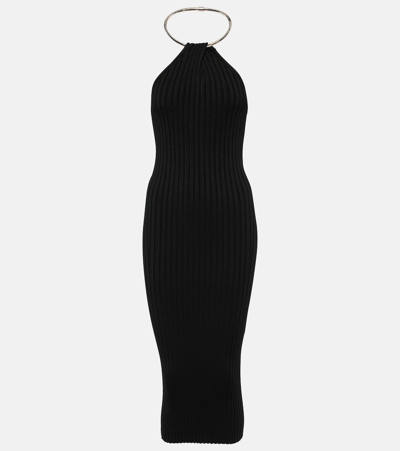Shop Galvan Rhea Metallic-knit Midi Dress In Black