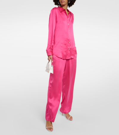 Shop Asceno London Silk Wide-leg Pajama Pants In Hot Pink