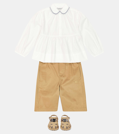 Burberry Ekd Cotton Shorts In Archive Beige