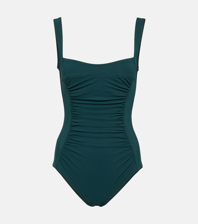 Shop Karla Colletto Basics Ruched Swimsuit In Spruce