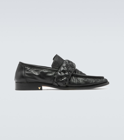 Shop Bottega Veneta Astaire Leather Loafers In Black