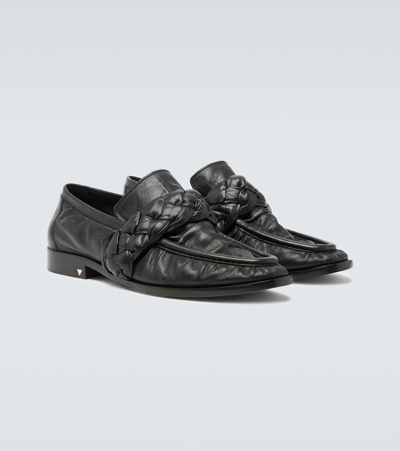 Shop Bottega Veneta Astaire Leather Loafers In Black