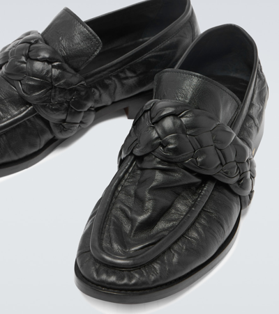 Shop Bottega Veneta Astaire Leather Loafers In Black