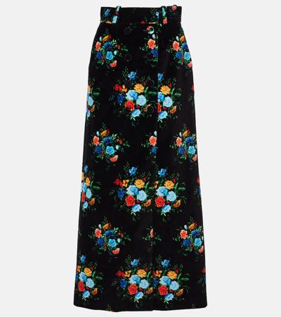 Shop Rabanne Printed Cotton-blend Maxi Skirt In Manton Black Flower