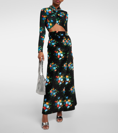 Rabanne Printed Cotton-blend Maxi Skirt In Manton Black Flower