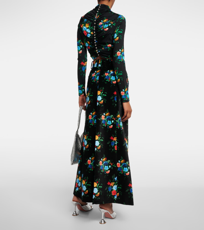 Rabanne Printed Cotton-blend Maxi Skirt In Manton Black Flower