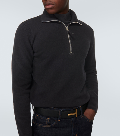 Tom Ford Wool And Cashmere-blend Half-zip Sweater In Black