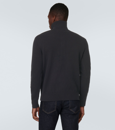 Tom Ford Wool And Cashmere-blend Half-zip Sweater In Black
