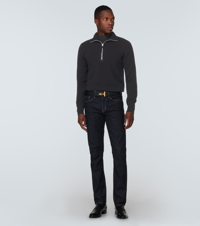 Tom Ford Wool And Cashmere-blend Half-zip Sweater In Black