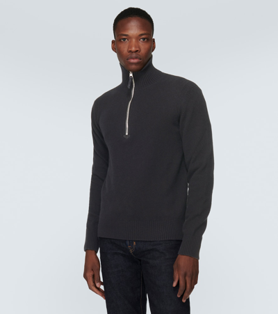 Tom Ford Wool And Cashmere-blend Half-zip Sweater In Black