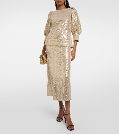 Shop Dorothee Schumacher Sequined Midi Skirt In Silver/gold