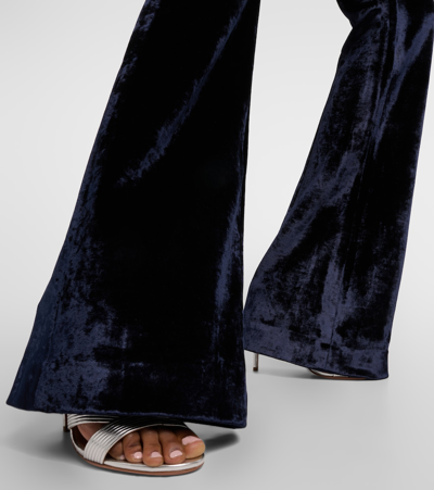 Galvan Sculpted High-rise Velvet Straight Pants In Midnight