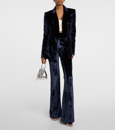 Galvan Sculpted High-rise Velvet Straight Pants In Midnight
