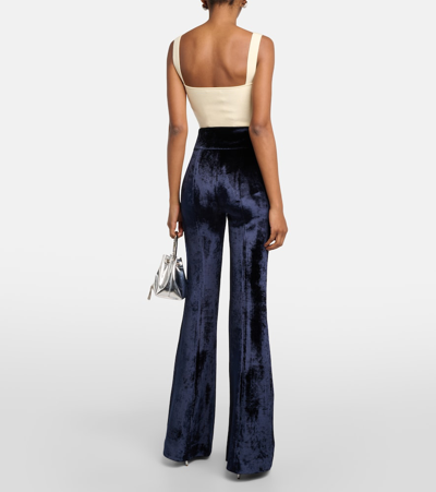 Galvan Sculpted High-rise Velvet Straight Pants In Midnight