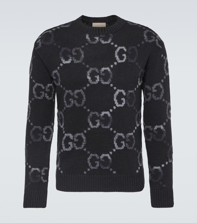 Gucci Wool Sweater With Gg Intarsia In Black/mc