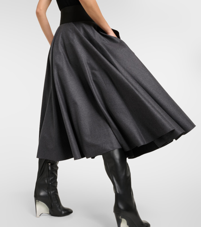 Alaïa Belted High-rise Virgin Wool Midi Skirt In Grey