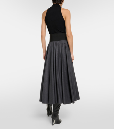 Alaïa Belted High-rise Virgin Wool Midi Skirt In Grey