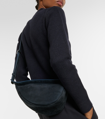 The Row Small Slouchy Banana Crossbody Bag In Sporty Suede In Dark Navy