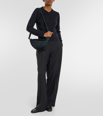 The Row Small Slouchy Banana Crossbody Bag In Sporty Suede In Dark Navy