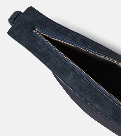 The Row Small Slouchy Banana Crossbody Bag In Sporty Suede In Dark Navy