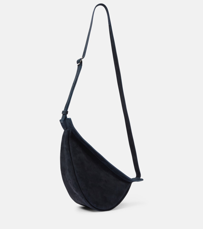 The Row Small Slouchy Banana Crossbody Bag In Sporty Suede In Dark Navy