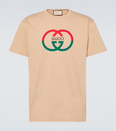 Shop Gucci Interlocking G Cotton Jersey T-shirt In Camel/mc